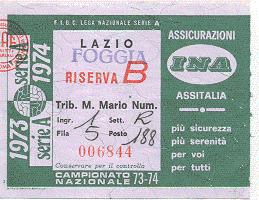 Biglietto Lazio vs Foggia 1973-74 (inviato da Faber '67)